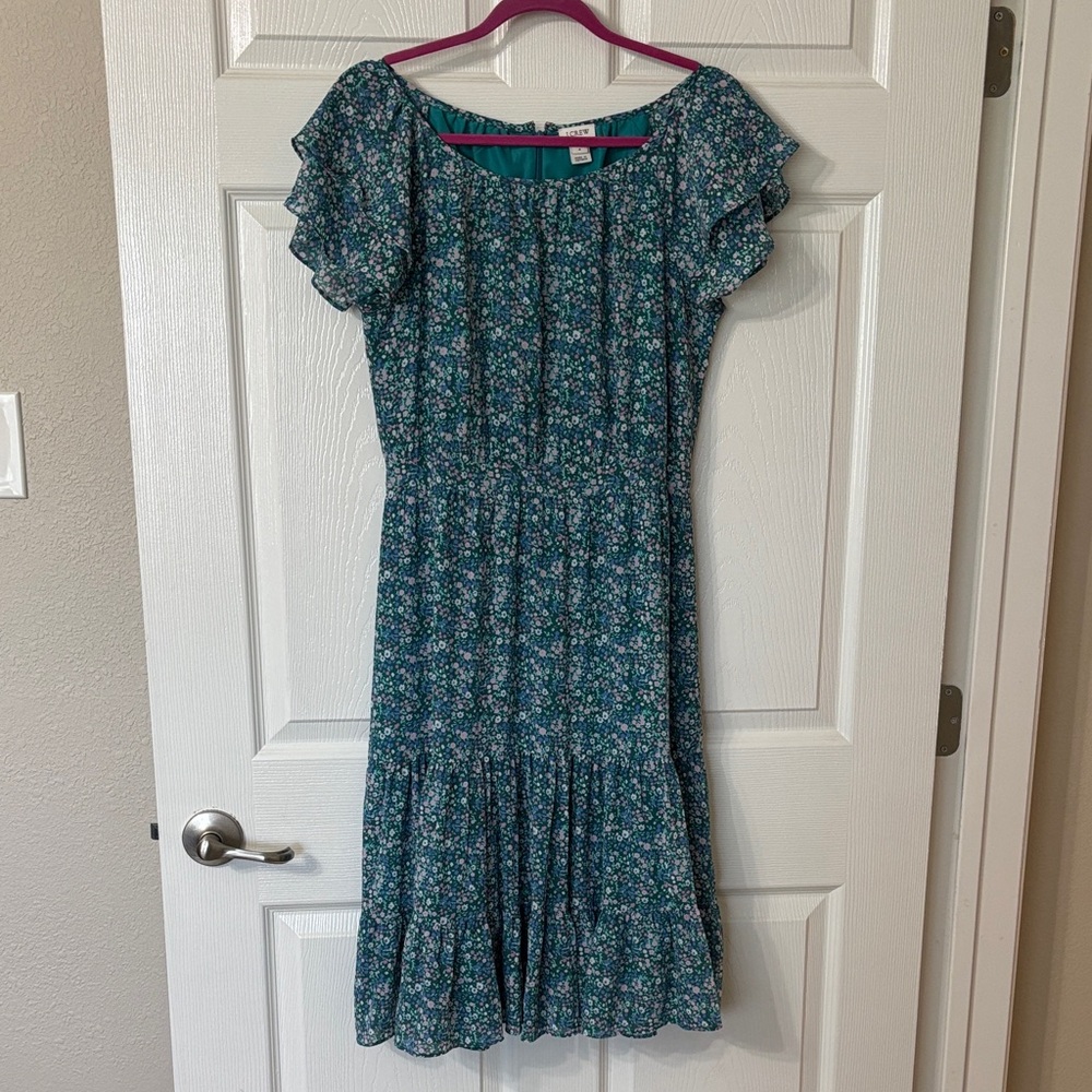 J Crew Floral print Teal Blue Midi Dress size 4
